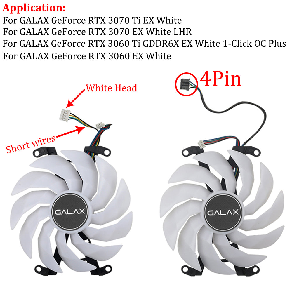 102mm White GPU Cooling Fan with LED for Galax RTX 3060 Ti 3070 3060Ti EX White Graphics Card Cooling Fan Replacement