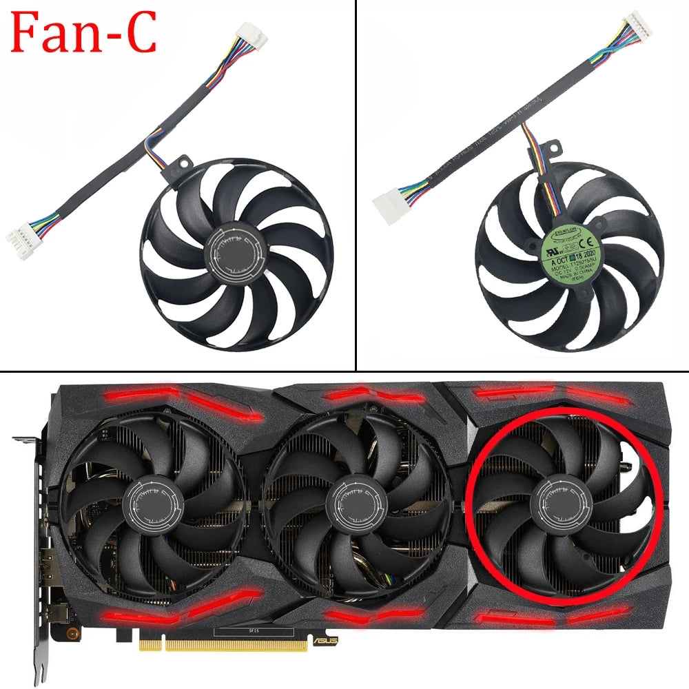 inRobert T129215SU 4 pin + 6pin +7 pin GPU Cooler Video Card Replacement for ASUS RTX 2060 2070 2080 5700 Gaming Graphics Card