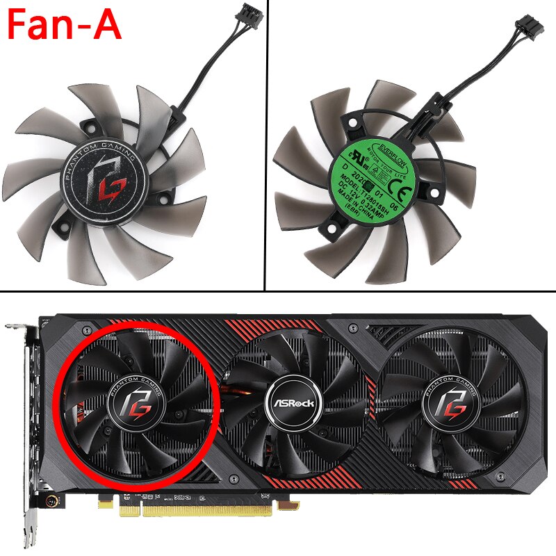 75mm Cooler for ASROCK AMD Radeon RX 5600 XT Phantom Gaming D3 6G OC