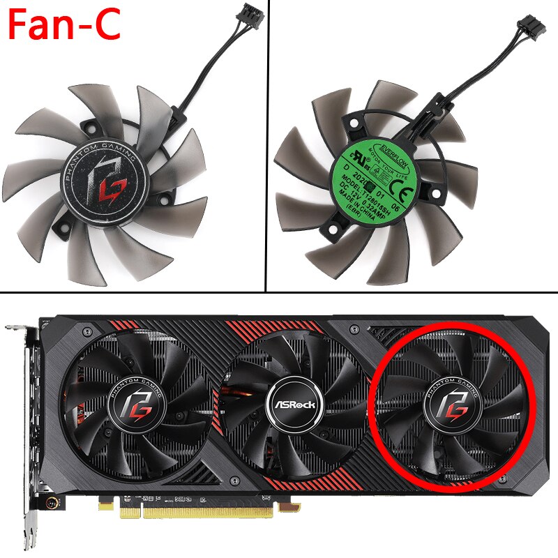 75mm Cooler for ASROCK AMD Radeon RX 5600 XT Phantom Gaming D3 6G OC