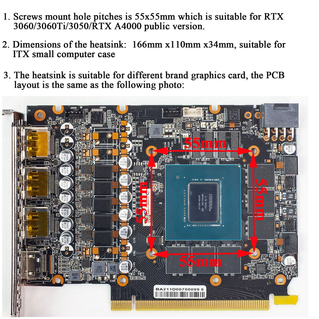 Video Card Fan For PNY RTX 3060 GPU HeatSink With Fan Replacement Retrofit NVIDIA RTX A4000 Graphics Card Cooler Heat Sink
